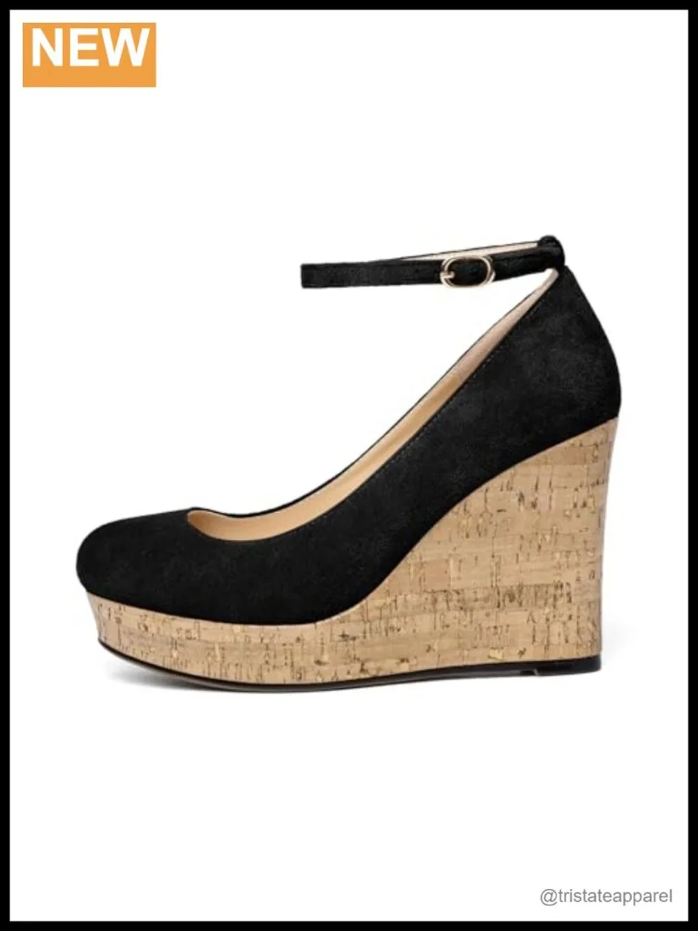 AUMOTED Women's Platform Wedge Heels Round Toe Buckle Ankle Strap Suede Pumps
